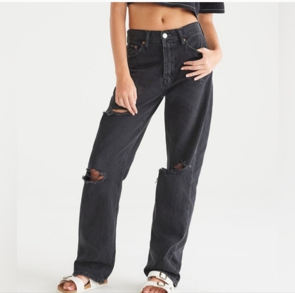 Aeropostale Women's 90S Baggy Jeans Black 12R Regular Distressed - Picture 2 of 14